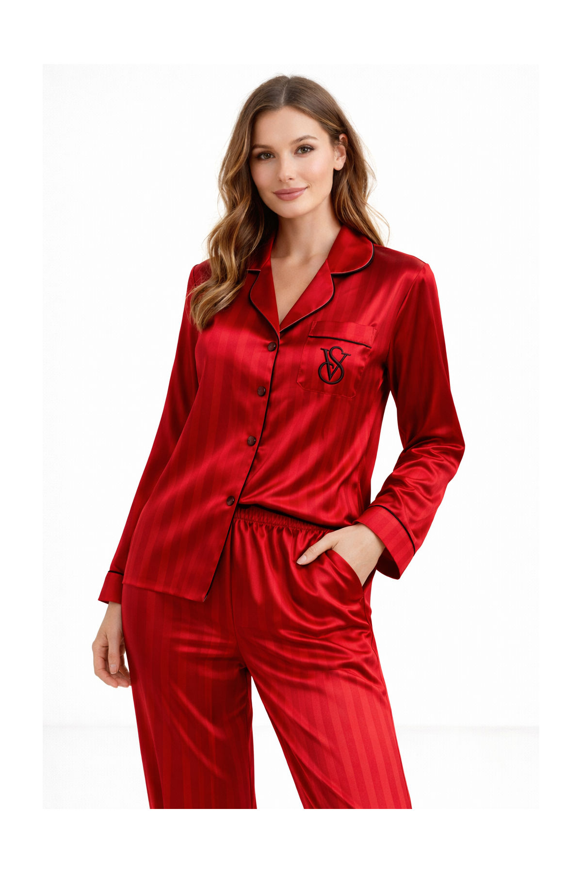 SB16- Kırmızı Çizgili Saten...