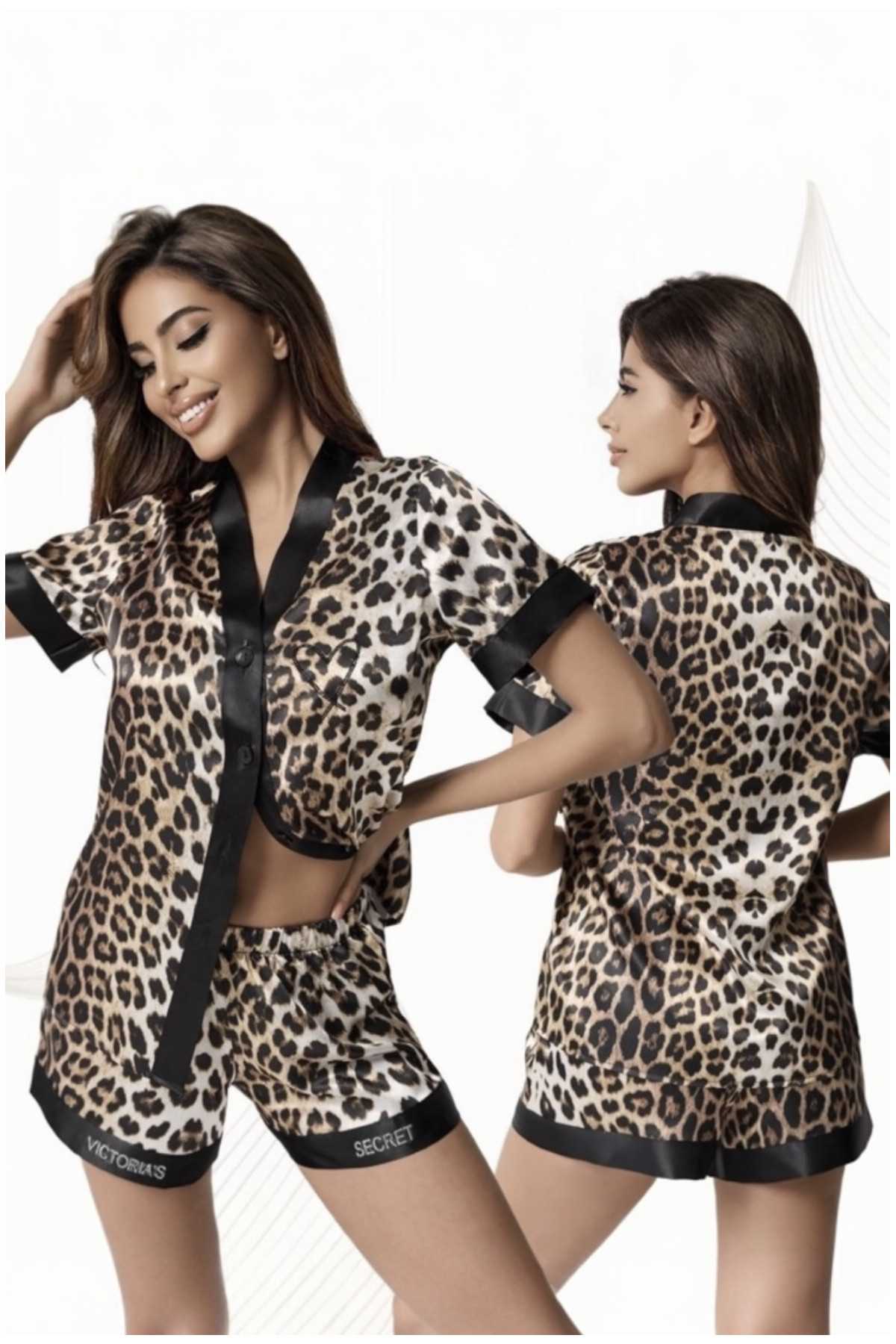 SB49- Leopar Yakasız Saten...